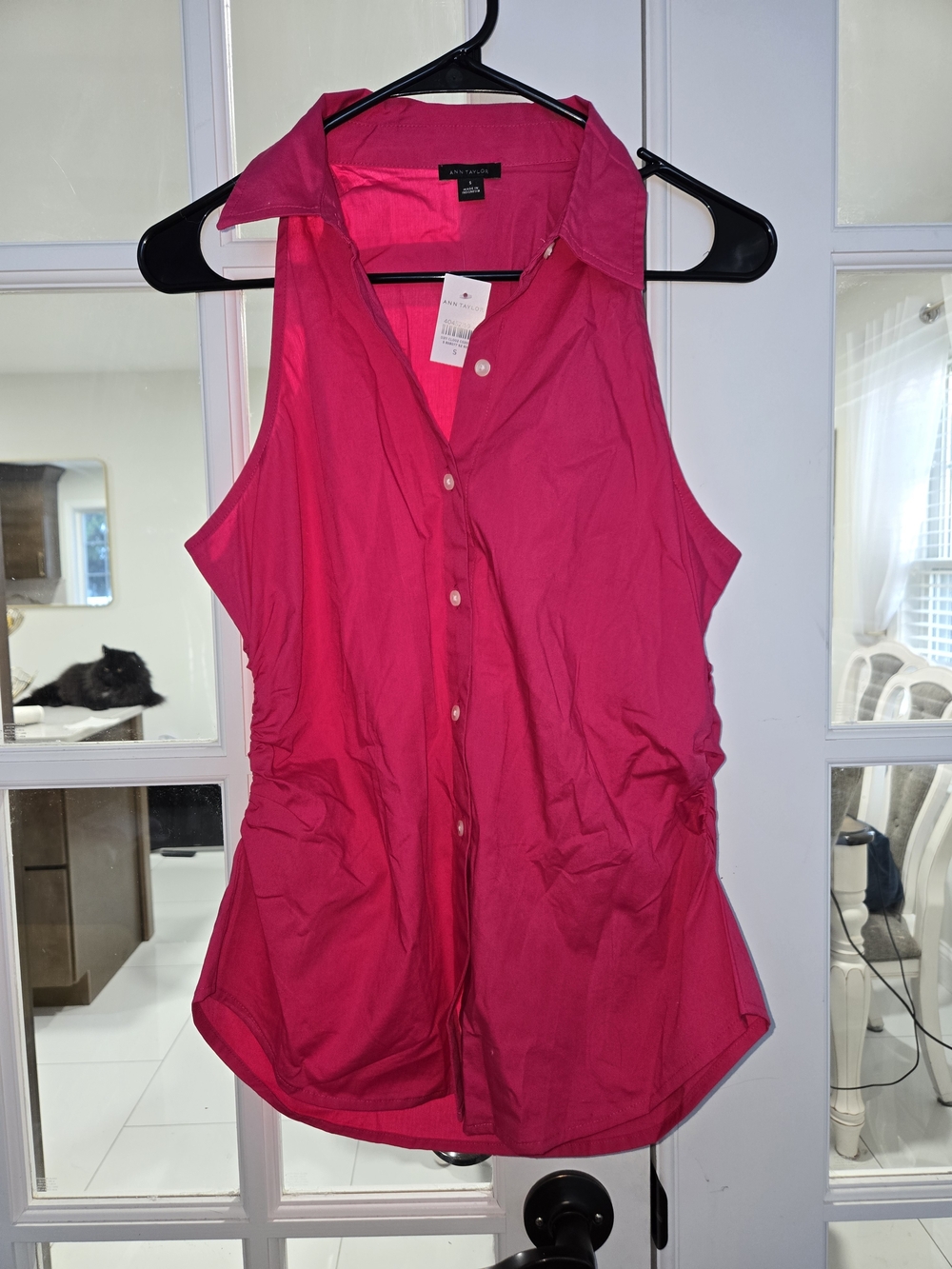 Ann Taylor Sleeveless Button-Front Shirt - Hot Pink